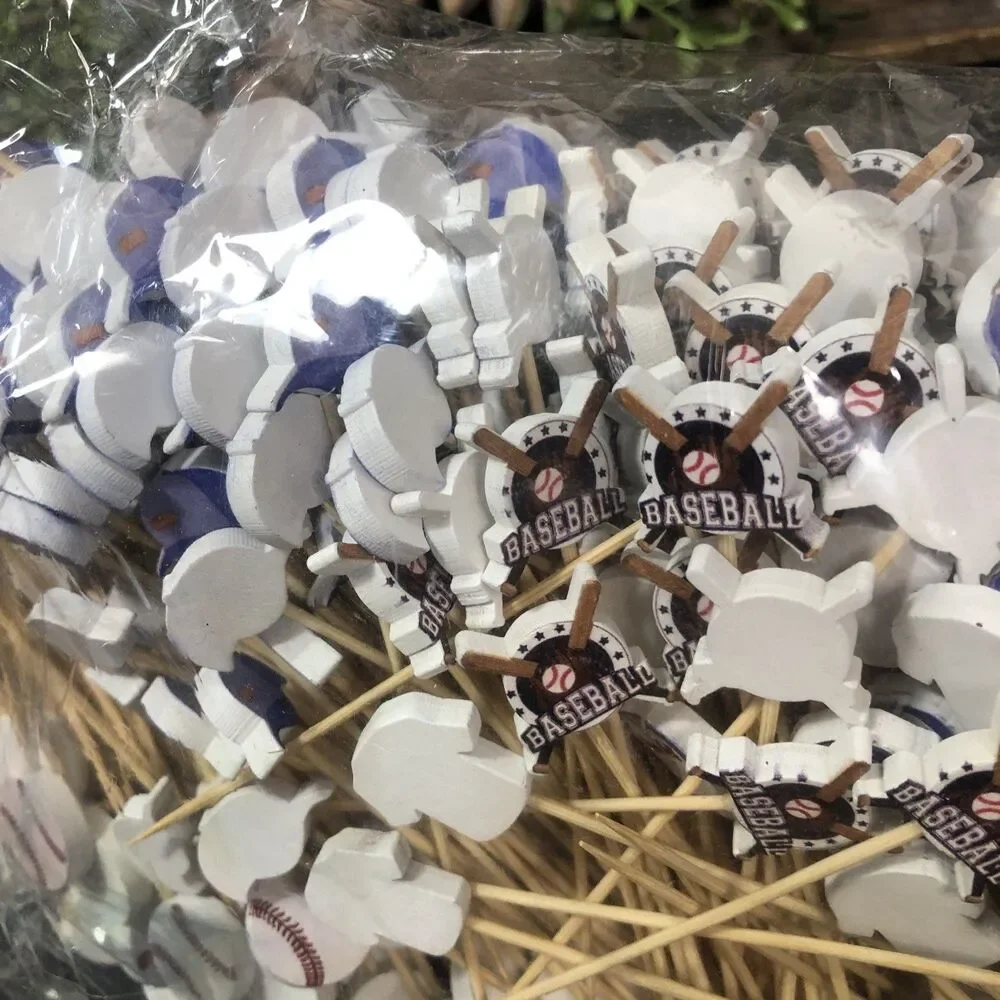 200+ ct. Baseball Theme Cupcake, Food, Cake Topper B-Day Wood Party Picks